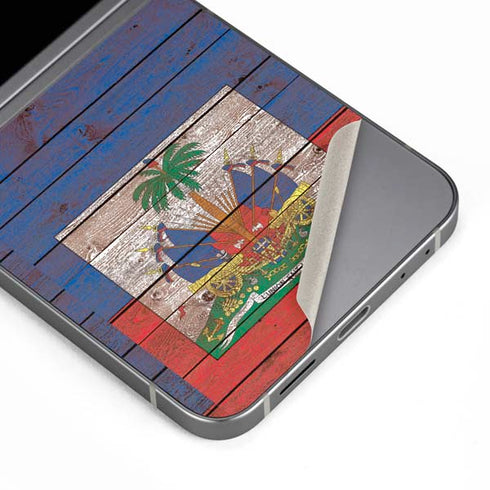 Haiti Flag Dark Wood Galaxy Z Flip6 Skin